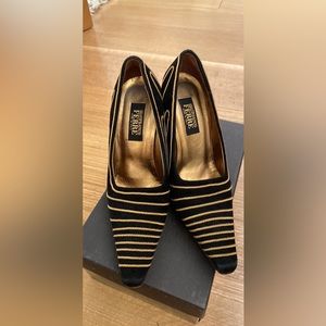 Gianfranco Ferre suede stilettos with gold braid